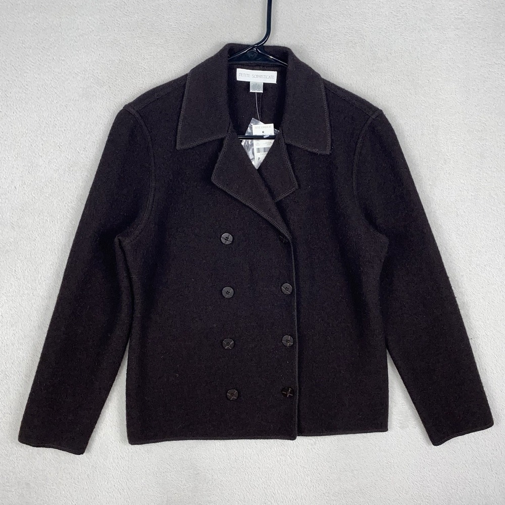 NWT Petite Sophisticate Double Breasted Wool Jacket Women's 3 Brown Quiet Luxury - Picture 2 of 8